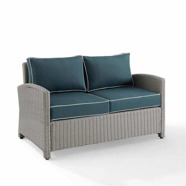 Claustro 55 x 31.75 x 32.50 in. Bradenton Outdoor Wicker Loveseat, Navy & Gray CL3045627